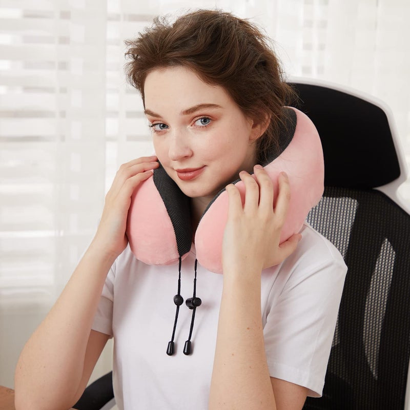 TALLGO Travel Pillow, Best Memory Foam Neck Pillow Head Support Soft Pillow for Sleeping Rest, Airplane Car & Home Use (Pink) - Image 4